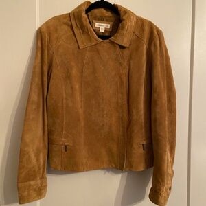 Tan Coldwater Creek suede leather jacket Ladies' XL w/ pleating & lining, Brown